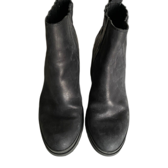 Eileen Fisher Black Kat Leather Wedge Ankle Bootie Pull-On Chelsea Style Sz 8 - Picture 9 of 12